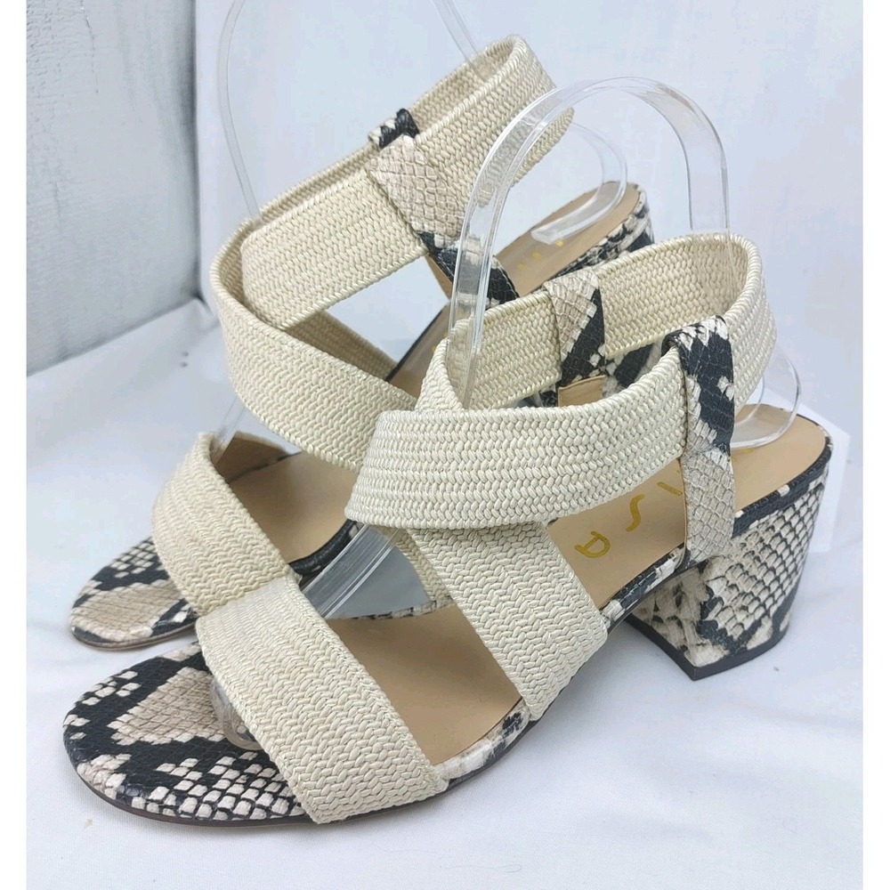 Unisa Unelzie Snake Print Chunky Heel Sandals Sz 7.5M 2.75" Wide‎ Elastic Straps